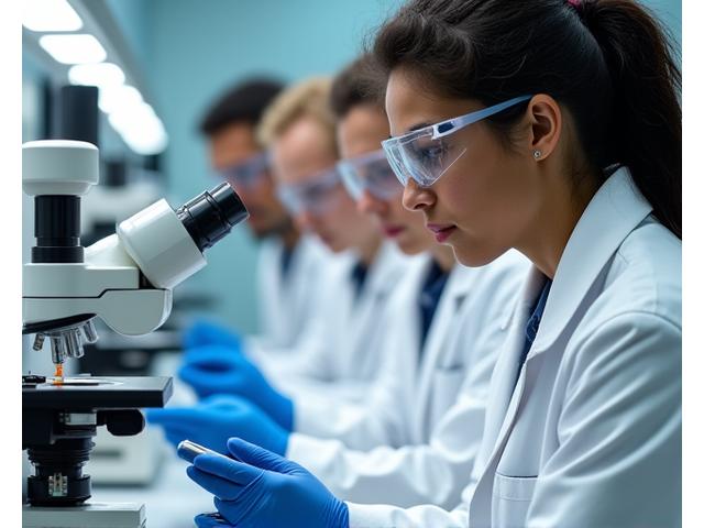 Scientifiques en laboratoire analysant des échantillons médicaux