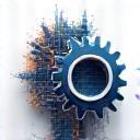 Icône représentant la transformation digitale avec des engrenages et des interfaces