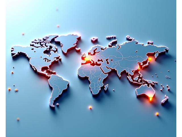Carte interactive des réglementations sanitaires mondiales avec des points lumineux indiquant les zones de conformité et les défis réglementaires.